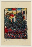 Title: b'not titled [bird design for stained glass window]' | Date: 1968, December | Technique: b'linocut, printed in colour, from four blocks'