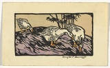 Title: b'Christmas card.' | Date: c.1927 | Technique: b'linocut, printed in black ink, from one block; hand-coloured' | Copyright: b'\xc2\xa9 A.M. Annand'