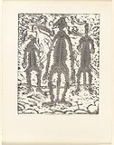 Title: b'Anthropomorphs midst rock arrangements' | Date: 1989 | Technique: b'linocut and caustic etching, printed in black ink, from one block'