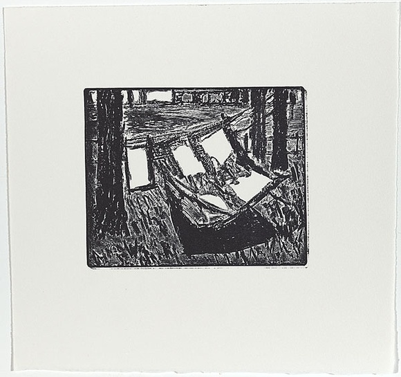 Artist: b'MADDOCK, Bea' | Title: b'(Clothes on a line)' | Date: c.1982 | Technique: b'relief-etching, printed in black ink, from one plate'