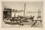 Artist: b'LINDSAY, Lionel' | Title: b'St Kilda fishing boats' | Date: 1914 | Technique: b'etching and foul biting, printed in black ink with plate-tone, from one plate' | Copyright: b'Courtesy of the National Library of Australia'