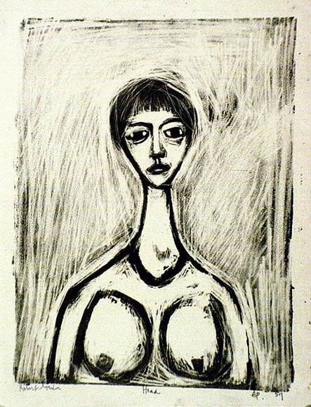 Artist: b'Grieve, Robert.' | Title: b'Head' | Date: 1957 | Technique: b'lithograph, printed in black ink, from one stone'