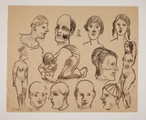 Artist: Hirschfeld Mack, Ludwig. | Title: not titled [Figure and head studies] [recto]; [Study for 'Figure and head studies'] [verso] | Date: (1950-59?) | Technique: transfer print (recto)