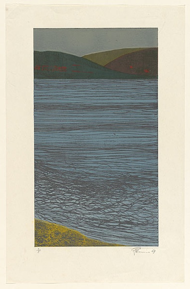 Artist: b'EWINS, Rod' | Title: b'View of Droughty Pt from Sandy Bay.' | Date: 1969 | Technique: b'screenprint, etching and router-cut woodcut'