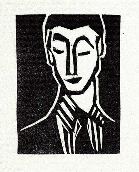 Artist: b'Barwell, Geoff.' | Title: b'(Head of a boy).' | Date: (1955) | Technique: b'linocut, printed in black ink, from one block'