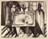 Artist: CHERRY, Chris | Title: not titled [people and table within room] | Date: 1982 | Technique: lithograph, printed in black ink, from one stone