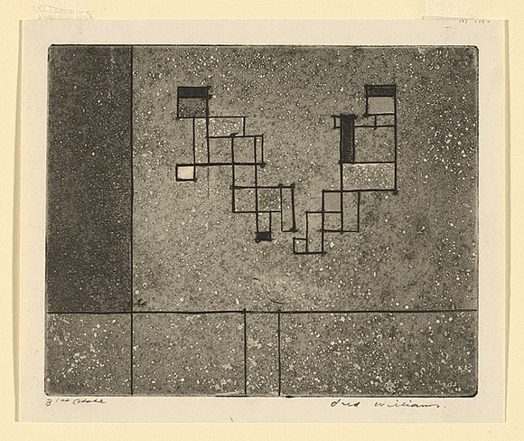 Artist: b'WILLIAMS, Fred' | Title: b'Trampoline. Number 2' | Date: 1961 | Technique: b'engraving, aquatint, printed in black ink, from one copper plate' | Copyright: b'\xc2\xa9 Fred Williams Estate'