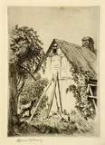 Artist: LINDSAY, Lionel | Title: Cottage idyll, Ambleside, South Australia | Date: 1922 | Technique: etching, printed in black ink with plate-tone, from one plate | Copyright: Courtesy of the National Library of Australia