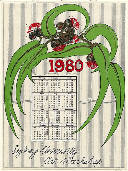 Artist: b'UNKNOWN' | Title: b'Sydney University Art Workshop 1980 [calendar].' | Date: 1979 | Technique: b'screenprint, printed in colour, from four stencils'