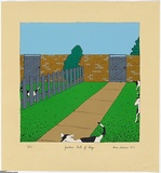 Artist: b'Latimer, Bruce.' | Title: b'Gardens full of dogs.' | Date: 1973 | Technique: b'screenprint, printed in colour, from multiple stencils' | Copyright: b'\xc2\xa9 Bruce Latimer'