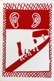 Artist: b'WALLA, Geoffrey' | Title: b'Check your ears' | Date: 1990 | Technique: b'screenprint, printed in red ink, from one stencil'