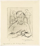 Artist: WALKER, Murray | Title: Self portrait in the antique room | Date: 1962 | Technique: drypoint, printed in black ink, from one plate