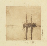Artist: UNKNOWN | Title: (Boat with reflections) | Date: c.1920 | Technique: etching printed in brown ink with plate-tone