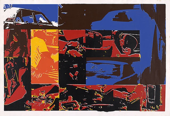 Artist: b'Maniot, Apelis.' | Title: b'Careless driving' | Date: c.1976 | Technique: b'screenprint, printed in colour, from six stencils'