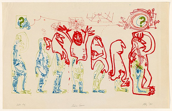 Title: b'Science comic' | Date: 1970 | Technique: b'lithograph, printed in colour, from multiple stones [or plates]'