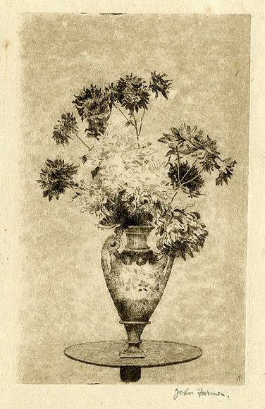 Artist: b'Farmer, John.' | Title: b'Chrysanthemums in a vase.' | Date: (1950s) | Technique: b'etching, printed in brown ink with plate-tone, from one  plate'