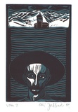 Artist: JABBAR, Ali | Title: not titled (man with hat) | Date: 1989 | Technique: linocut, printed in colour, from two blocks