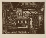Artist: Ciccone, Valerio. | Title: not titled [group of buildings] | Date: c.1991 | Technique: etching and aquatint, printed in black ink, from one plate