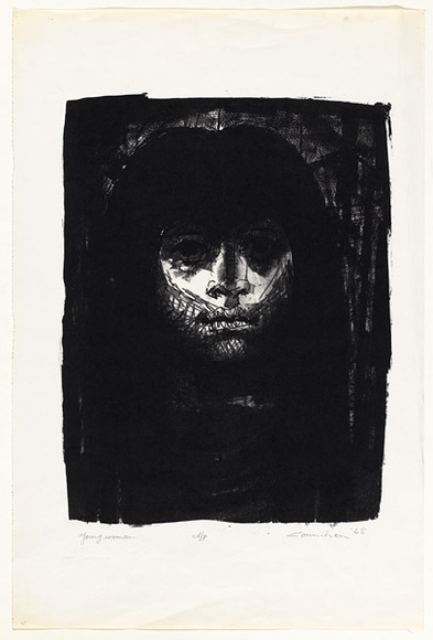 Artist: b'Counihan, Noel.' | Title: b'Young woman.' | Date: 1968 | Technique: b'lithograph, printed in black ink, from one zinc plate'