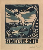 Artist: b'FEINT, Adrian' | Title: b'Bookplate: Sydney Ure Smith.' | Date: (1927) | Technique: b'wood-engraving, printed in colour, from two blocks in light and dark blue inks' | Copyright: b'Courtesy the Estate of Adrian Feint'