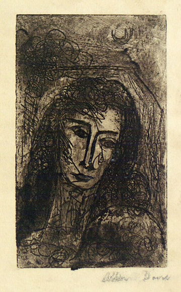 Artist: b'David, Allen.' | Title: b'(Head of a woman).' | Date: (1955) | Technique: b'etching, printed in brown ink with plate-tone, from one plate'