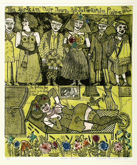 Artist: b'HANRAHAN, Barbara' | Title: b'Dream people' | Date: 1975 | Technique: b'etching, printed in colour with plate-tone'