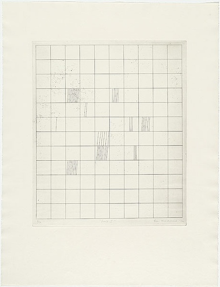 Artist: b'MADDOCK, Bea' | Title: b'Grid I' | Date: 1972 | Technique: b'etching and engraving, printed in black ink, from one zinc plate'