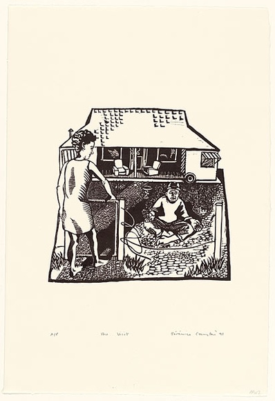 Artist: b'Carrington, Berenice.' | Title: b'The visit' | Date: 1991 | Technique: b'linocut, printed in black ink, from one block'