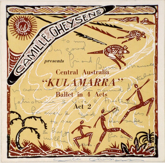 Artist: b'Mansell, Byram.' | Title: b'Record cover: Kulamarra' | Date: 1950s | Technique: b'lithograph, printed in colour, from multiple stones [or plates]'