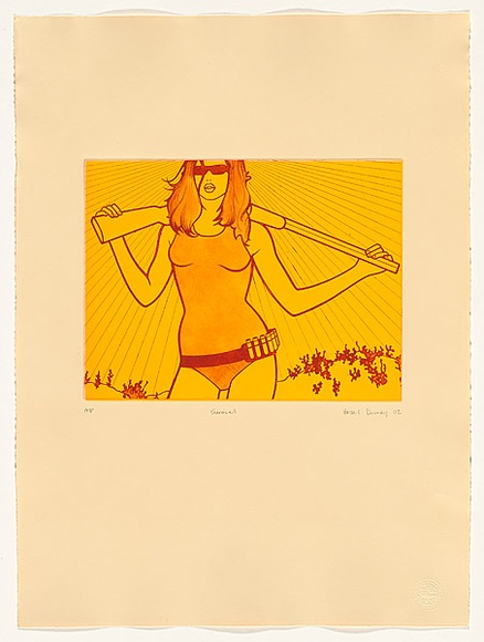 Artist: b'Dooney, Hazel.' | Title: b'Survival' | Date: 2002 | Technique: b'etching, printed in colour, from two plates'