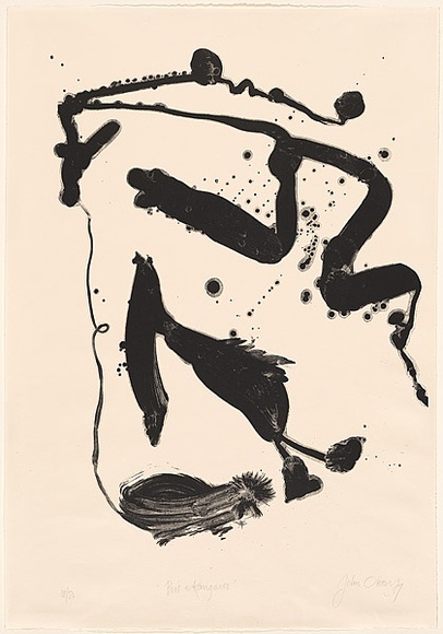 Artist: b'Olsen, John.' | Title: b'Bird and kangaroo.' | Date: 1979 | Technique: b'lithograph, printed in black ink, from one plate' | Copyright: b'\xc2\xa9 John Olsen. Licensed by VISCOPY, Australia'