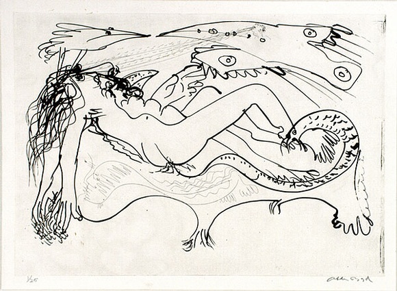 Artist: b'BOYD, Arthur' | Title: b'Reclining nude with aeroplane.' | Date: (1968-69) | Technique: b'etching, printed in black ink, from one plate' | Copyright: b'Reproduced with permission of Bundanon Trust'