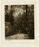 Artist: Farmer, John. | Title: (Two figures and dog on road). | Date: c.1960 | Technique: drypoint, etching printed in brown ink with plate-tone, from one plate