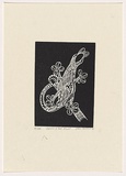 Artist: Timothy, John. | Title: Geko and the flute | Date: 2005 | Technique: woodcut, printed in black ink, from one block