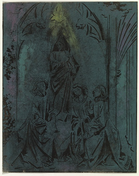 Artist: b'Thorpe, Lesbia.' | Title: b'Gothic figures' | Date: 1960 | Technique: b'linocut, printed in colour, from two blocks'