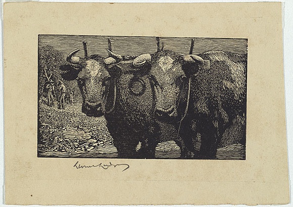 Artist: b'LINDSAY, Lionel' | Title: b'Yoke mates' | Date: 1923 | Technique: b'wood-engraving, printed in black ink, from one block' | Copyright: b'Courtesy of the National Library of Australia'