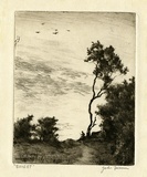 Artist: Farmer, John. | Title: Sunset. | Date: c.1956 | Technique: drypoint, printed in black ink with plate-tone, from one  plate