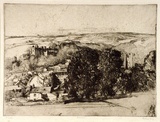 Artist: LONG, Sydney | Title: Dunster | Date: 1927 | Technique: line-etching, aquatint, drypoint printed in black ink from one copper plate | Copyright: Reproduced with the kind permission of the Ophthalmic Research Institute of Australia