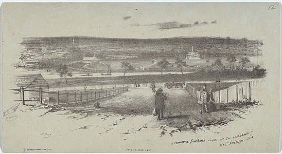 Artist: b'GILL, S.T.' | Title: b'Gremorne gardens from the near the residence of Col. Anderson.' | Date: 1854 | Technique: b'lithograph, printed in black ink, from one stone'