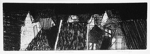 Artist: b'De Lorenzo, Peter.' | Title: b'Leichhardt rooftops.' | Date: 1984 | Technique: b'softground-etching and roulette'