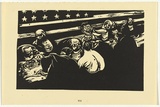 Artist: b'Counihan, Noel.' | Title: b'The scared men.' | Date: 1950 | Technique: b'linocut, printed in black ink, from one block'