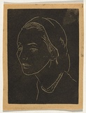 Artist: b'Bell, George..' | Title: b(Woman's head) [recto; verso]. | Technique: b'linocut, printed in black ink, from one block'