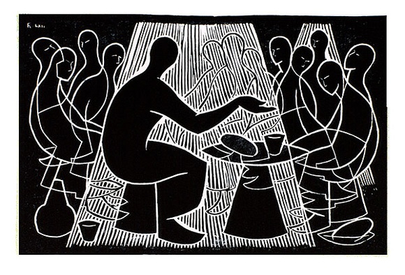 Artist: b'Hawkins, Weaver.' | Title: b'The last supper' | Date: 1962 | Technique: b'linocut, printed in black ink, from one block' | Copyright: b'The Estate of H.F Weaver Hawkins'