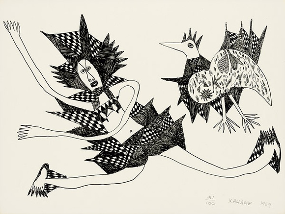 Artist: b'Kauage, Mathias.' | Title: b'not titled [dancing woman and a bird]' | Date: 1987 | Technique: b'off-set lithograph, printed in black ink, from one plate'