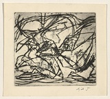 Title: b'not titled [experimental image with etched lines and open-bite]' | Date: c.1960 | Technique: b'drypoint and open-biting, printed in black ink, from one plate'