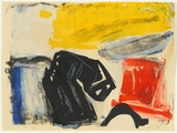 Artist: b'Tomescu, Aida.' | Title: b'not titled [abstract design in yellow, black, blue, grey and red]' | Date: 1986 | Technique: b'lithograph, printed in colour, from six stones' | Copyright: b'\xc2\xa9 Aida Tomescu'