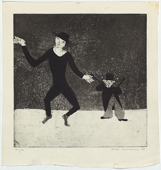 Artist: WILLIAMS, Fred | Title: Dancing figures | Date: 1954-55 | Technique: etching, aquatint, engraving, drypoint and mezzotint, printed in black ink, from one copper plate | Copyright: © Fred Williams Estate