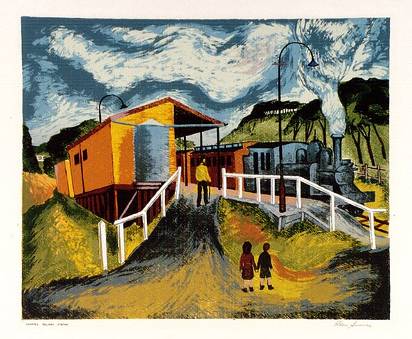 Artist: b'Sumner, Alan.' | Title: b'Country railway station' | Date: 1948 | Technique: b'screenprint, printed in colour, from 18 stencils'