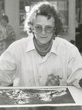 Artist: HEATH, Gregory | Title: Portrait of Trish Bridges, Australian printmaker, 1989 | Date: 1989