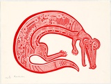 Artist: MORUBUBUNA, Martin | Title: Uligova [crocodile] | Date: 1975 | Technique: screenprint, printed in orange ink, from one stencil